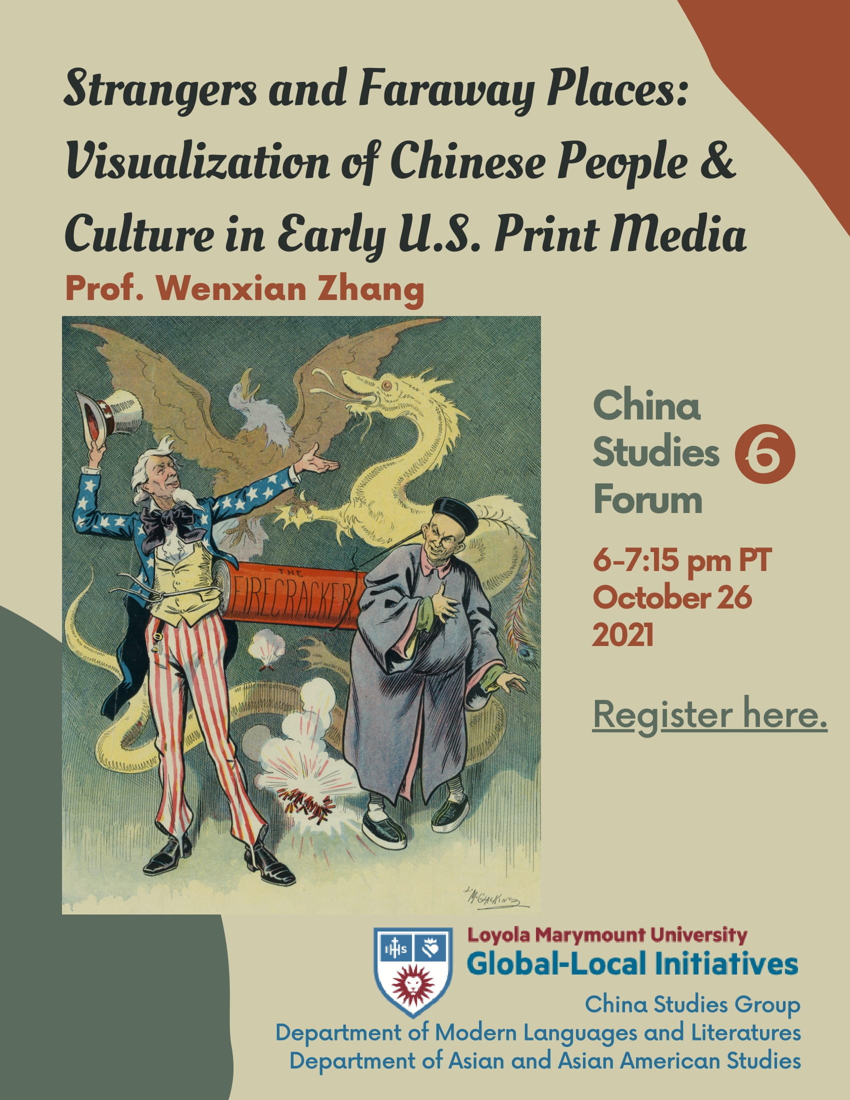Flyer for Strangers and Faraway Places, lecture by Prof. Wenxian Zhang